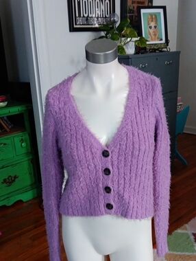 Stitch & Pine Purple Textured Cardigan, Size Small